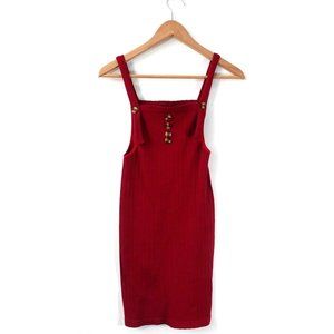 Red Overalls Dress Women 2XS Mini Knit Jumper‎ Ribbed Pinafore Casual Summer Y2K